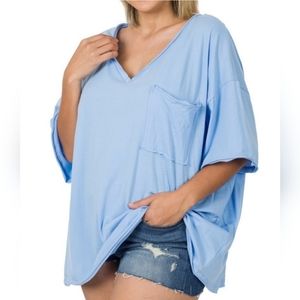 NWT 100% Cotton T shirt Plus Sizes Spring Blue, Zenana Outfitters 1X 2X 3X